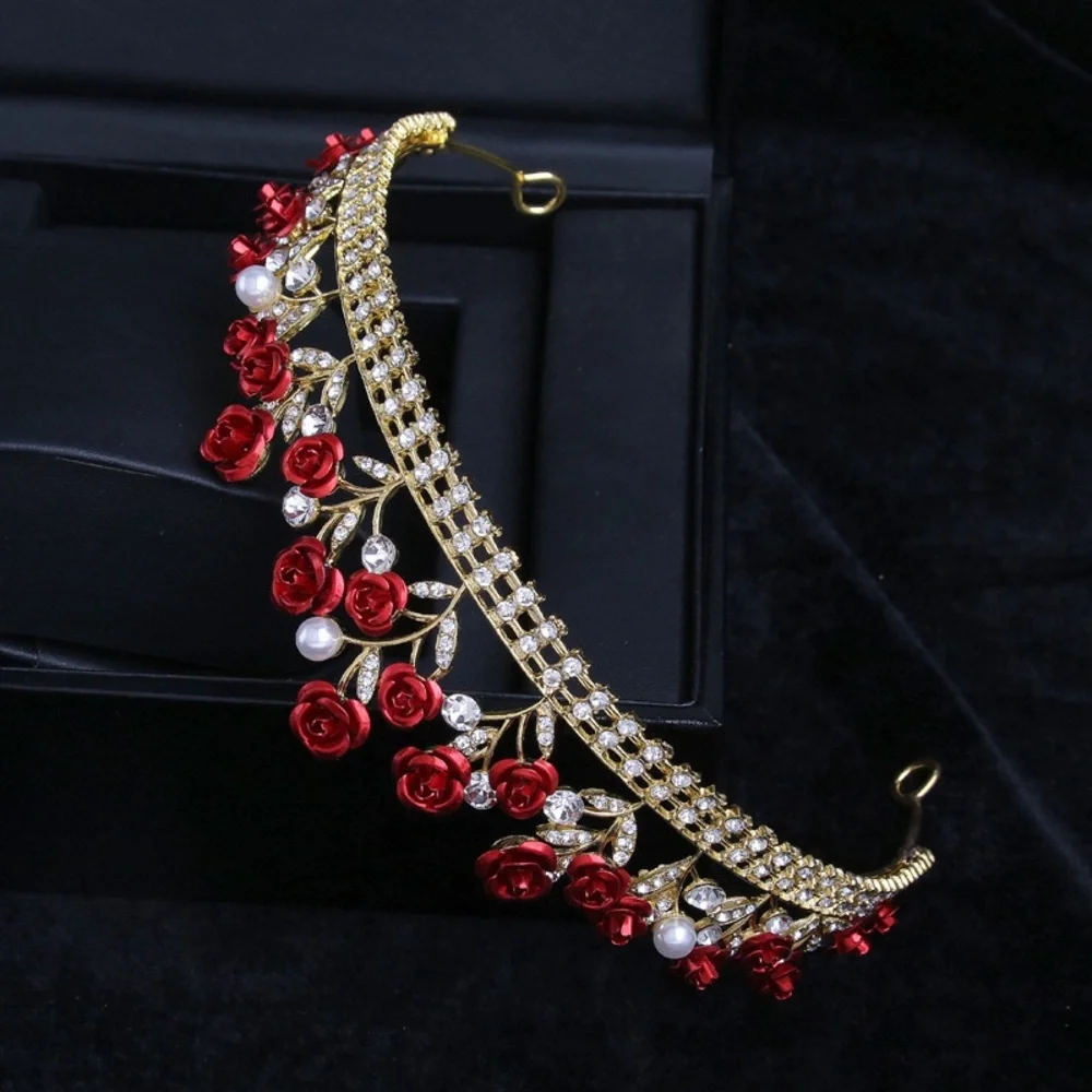 Red rose hair accessories sweet crown tiara queen